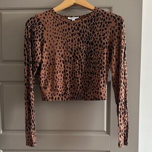 Good American Leopard Animal Print Active Crop Top w/ Cutout
